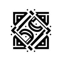 Symmetrical Black and White Geometric Ornament with Circular and Angular Elements, Dots, and a Square Composition. vector