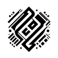 Modern Abstract Geometric Arabic Calligraphy in Black and White, Centered Composition, Detailed Lines and Shapes. vector