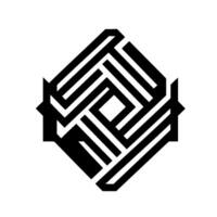 Geometric Black and White Intricate Symmetric Pattern Composed of Interlocking Line Elements, Centered on a White Background. vector
