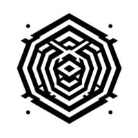 Geometric Black and White Octagonal Maze with Diamond and Triangle Shapes and Dots on White Background. vector