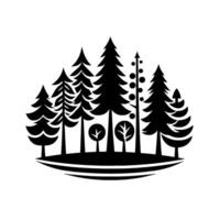 A stylized black and white illustration of a forest with various tree types, showcasing a minimalist, bold , and a unified visual aesthetic. vector