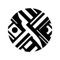 Geometric Black and White Circle Composition Featuring Intersecting Lines, Shapes, and Circular Elements, Evoking a Modern and Minimalist Aesthetic. vector