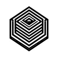 Isometric Black and White Hexagonal Illusion with Nested Diamond Shapes Creating a ThreeDimensional Geometric Optical Effect. vector