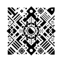 Geometric, symmetrical, black and white abstract art with sunlike center, radial and sharp lines, minimalistic style vector