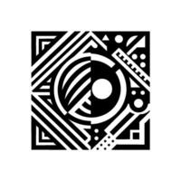 Geometric Black and White with concentric circles, stripes, and angular shapes within a square, abstract aesthetic. vector