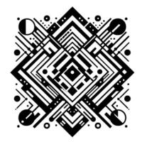Symmetrical Abstract Geometric in Black, White, and Gray Featuring Lines, Shapes, and Dots, Showcasing Art Deco and Bauhaus Influences on a White Backdrop. vector