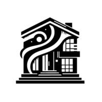 Abstract Black and White Illustration of a Modern Home with a Unique Decorative Pattern and Minimalist vector