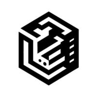 Abstract Geometric Hexagon Illusion A striking black and white composition with a labyrinthine structure, hinting at a hidden face or form within. vector