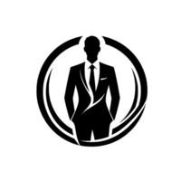A minimalist, circular featuring a silhouetted businessman in a suit and tie, conveying professionalism. vector