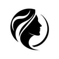 Minimalist Silhouette Elegant Womans Profile within a Circular Frame, Representing Beauty and Grace in Monochrome. vector