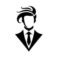 Stylized Silhouette of a Man in a Suit with Elaborate, Flowing Hair, a Modern and Minimalist Business . vector