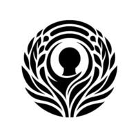 Abstract Monochrome Circle Composition Depicting a Silhouette Reaching Out Surrounded by Ornate Leafy Elements, Symbolizing Unity and Growth. vector