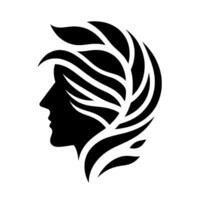 Minimalist Silhouette of a Womans Profile Adorned with Leaflike Hair, Set Against a Clean White Background. vector