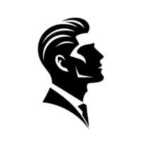 Elegant Silhouette of a Man in Profile, Featuring a Pompadour Hairstyle and a Formal Suit, with a Minimalist Black and White Aesthetic. vector