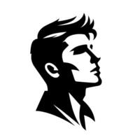 Bold Black and White Silhouette of a Mans Head and Shoulders, Facing Right, Featuring Spiked Hair and Sharp Angles. vector