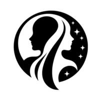 Yin and Yang Silhouette Two female profiles in a circle a black figure with stars and a white profile against each other, elegant. vector
