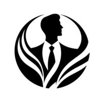 Elegant Silhouette A businessmans profile within a stylized black and white , framed by flowing lines suggesting dynamism. vector