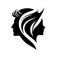 Stylized Silhouette Abstract Black and White of Male and Female Faces Intertwined with Flowing Lines, Representing Unity and Harmony vector
