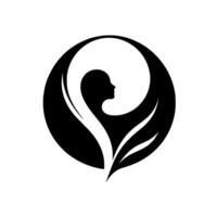 Silhouette of a womans profile embraced by elegant, curved shapes suggesting growth and a circular, protective embrace, all in striking monochrome. vector