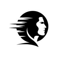 Silhouetted Profile in a Circle with Speed Lines, Illustrating Swiftness, Style, and Elegance on a White Backdrop vector