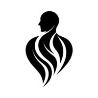 Abstract Silhouette of a Human Profile Merged with Flowing, Leaflike Forms, in a Modern, Minimalist Black and White Composition. vector