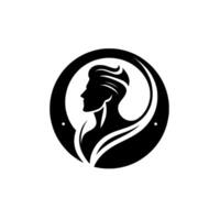 Elegant Silhouette Featuring a Mans Profile Enclosed in a Circle, with Decorative Swirls, Highlighting Clean Lines on White. vector