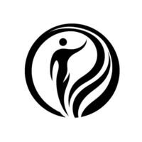 Symbolic Black and White Circle Human Figure Embracing Flowing Curves, Representing Energy and Harmony. vector