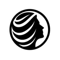 A silhouette of a womans profile and cascading hair, enclosed within a simple, circular frame, showcasing elegance in minimalistic . vector