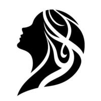 Silhouette of a womans profile in black and white, featuring abstract, flowing hair and a minimalist aesthetic. vector