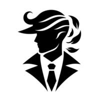 Silhouette of a stylized person wearing a hat, suit jacket, and tie, facing left, evoking mystery and sophistication. vector