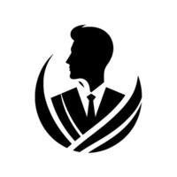 Silhouette of a Man in a Suit with a Tie, Contained Within a Circular Abstract , Conveying Professionalism and Modern Aesthetics. vector