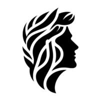Stylized Silhouette of a Person with Leaflike Hair, Black on White, Simple and Elegant . vector