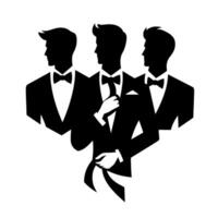 Three Silhouetted Gentlemen in Tuxedos A Modern Illustration with a Bow Tie and a Formal Touch. vector