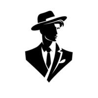 Stylized Silhouette of a Sophisticated Man in Suit, Fedora, and Pocket Square, Posing in Profile with Clean Lines. vector
