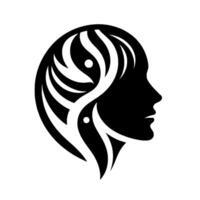 Symmetrical head silhouette with a yinyang inspired hair , symbolizing balance, peace, and dualities in a minimal monochrome aesthetic. vector
