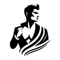 Stylized illustration of a confident man in a suit, with a bold hairstyle and elegant, flowing lines. vector