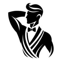 Stylish Silhouette A Dapper Gentleman in Formal Wear, Posing Against a Bright White Background vector