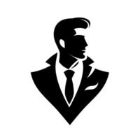 Stylish Silhouette A sharp, black and white of a sophisticated man in a suit and tie, radiating classic elegance and modern flair. vector