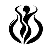 Stylized Black and White Silhouette of a Female Figure Enclosed in a Flowing, Abstract FlameLike . vector