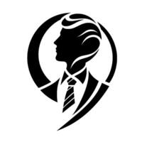 Monochrome Silhouette of a Professional Man, Framed in a Stylized Circular , Representing Profile, Formality, and Success. vector