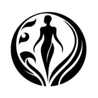 Serene Silhouette A Woman Surrounded by Organic Elements in a Circular, Minimalist Composition, Symbolizing Harmony. vector