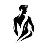 Minimalist Black and White Silhouette of a Muscular Man, Looking Over His Shoulder, Showcasing Form and Elegance. vector