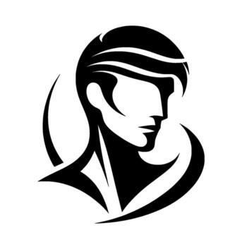 Silhouette of a stylized profile of a person with a modern haircut, emphasized by curved lines against a bright white background, creating a minimalist . vector