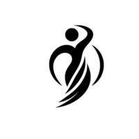 Silhouette of a stylized figure in dynamic pose, evoking motion, harmony, and artistic expression against a soft grey background. vector