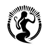 Stylized Silhouette of a Mermaid Within an Ornate Circular Frame of Rays and Dots, Illustrating Grace and Mystery. vector