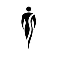 Minimalist Black and White Illustration of a Human Figure with Flowing White Accent, Representing Grace and Movement. vector