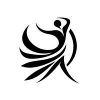 Elegant Black and White Abstract Silhouette of a Dancer in Motion, Encircled, Expressing Grace and Fluidity vector