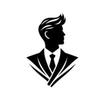 Silhouette of a stylish man in a suit, his hair styled in a classic pompadour, looking away from the viewer. vector