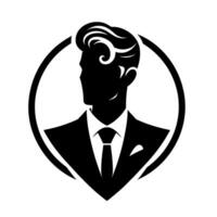 Silhouette of a Dapper Gentleman in a Suit with Styled Hair, Enclosed in a Bold Circular Frame, Emphasizing Classic Elegance vector