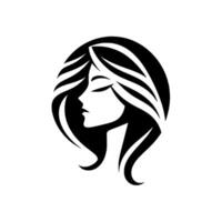 Elegant Black and White Minimalist Silhouette Portrait of a Woman with Flowing Hair, Closed Eyes, and a Serene Expression. vector